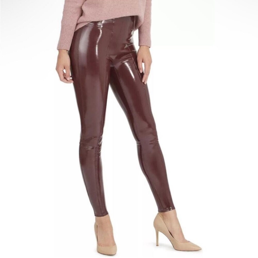 Spanx Faux Leather Patent Leggings Ruby Size Medium Pull On